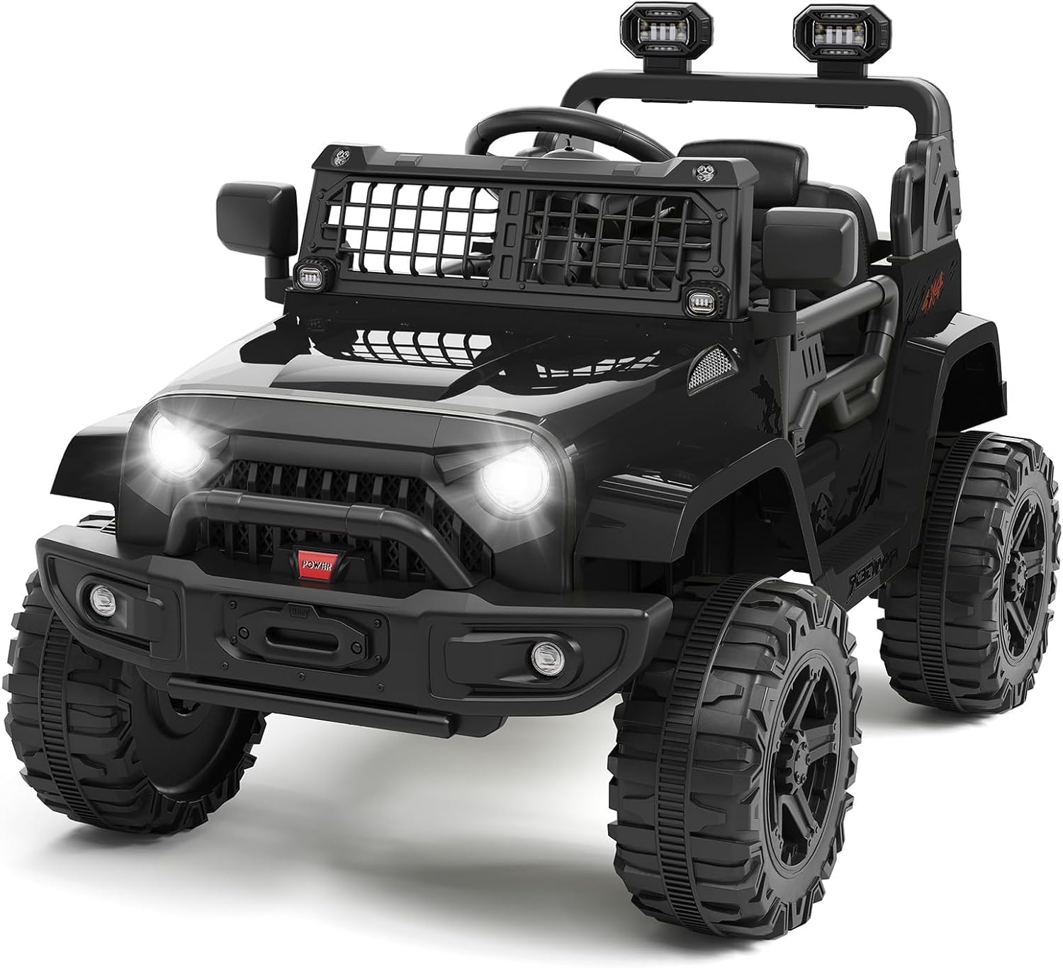Front. Homhougo - 12V Kids Ride On Car with Parent Remote, 4-Wheel Suspension, Bluetooth Music, LED Lights, 3 Speeds, Black.