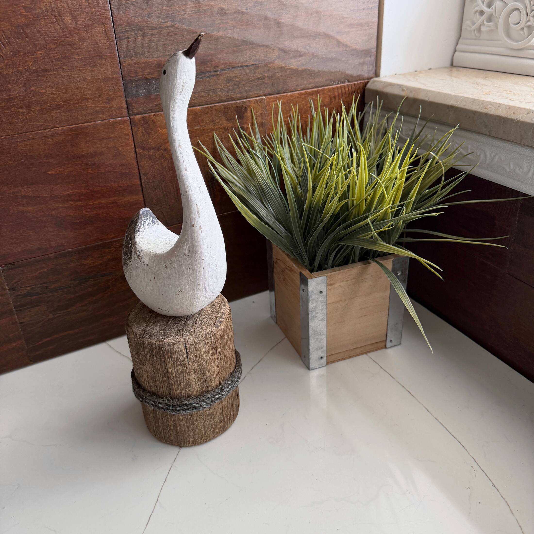Alt View 7. Things2Die4 - Distressed White Wood Swan Figurine Nautical Dock Piling 13.25 Inch Tall - White.