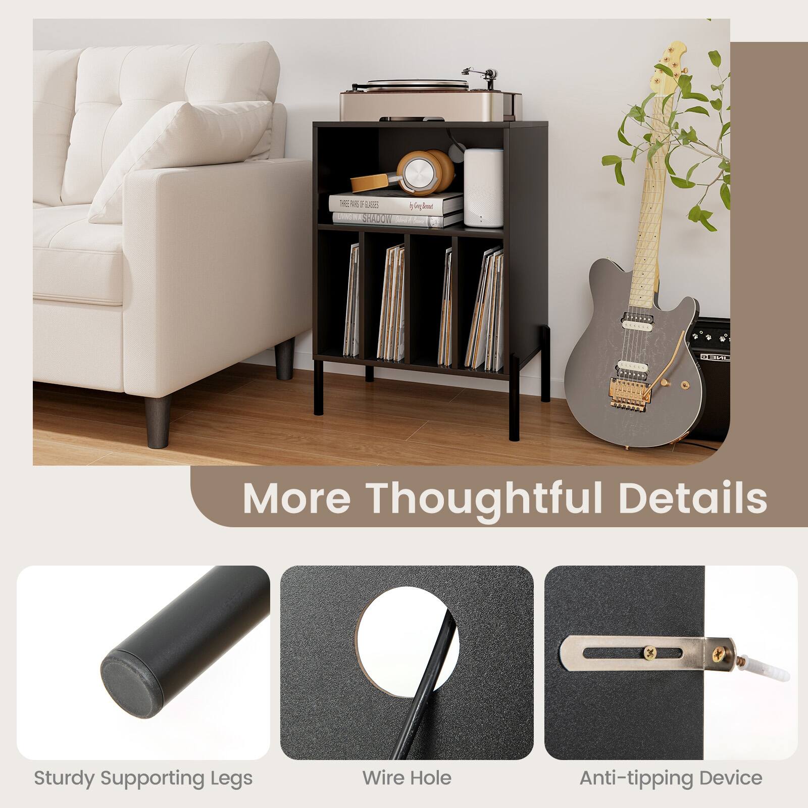 More Thoughtful Details

- Sturdy Supporting Legs
- Wire Hole
- Anti-tipping Device