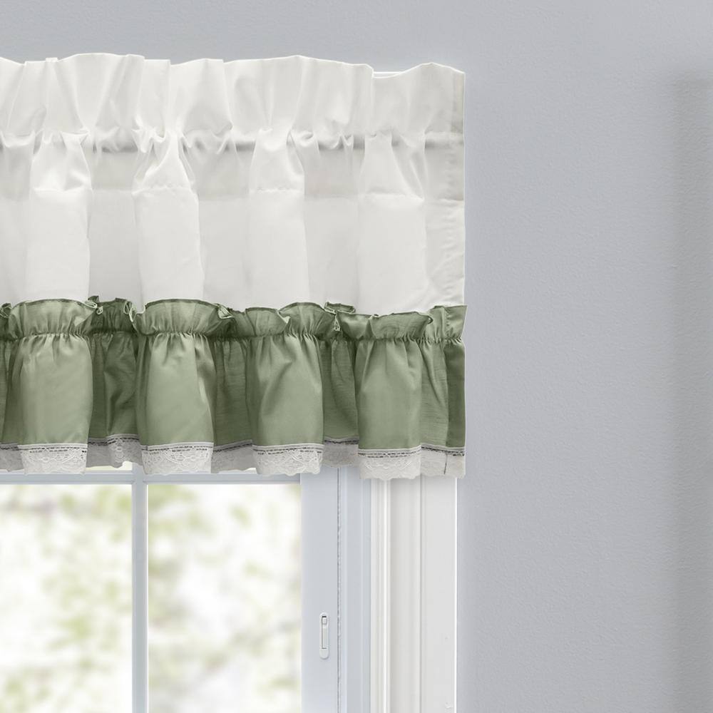 Left. Ellis Curtain - Ellis Curtain Madelyn Ruffled Victorian 1.5" Rod Pocket Valances for Windows 60" x 16" Sage - Sage.