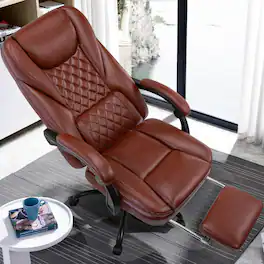 Brick Attic - High-Back Genuine Leather Executive Office Chair, Reclined, with Wumbar Support and Footrest, 300 lbs Weight Capacity - VintageBrown