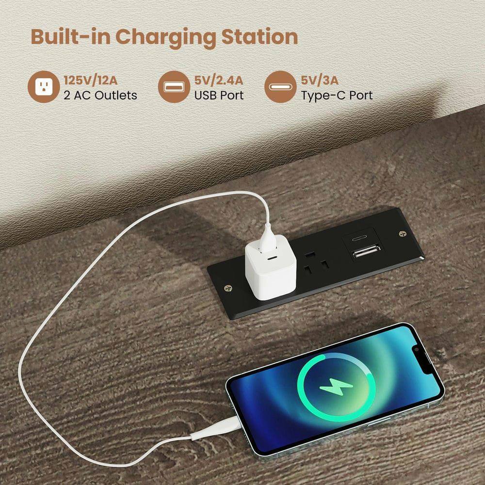 Built-in Charging Station

- 125V/12A 2 AC Outlets
- 5V/2.4A USB Port
- 5V/3A Type-C Port