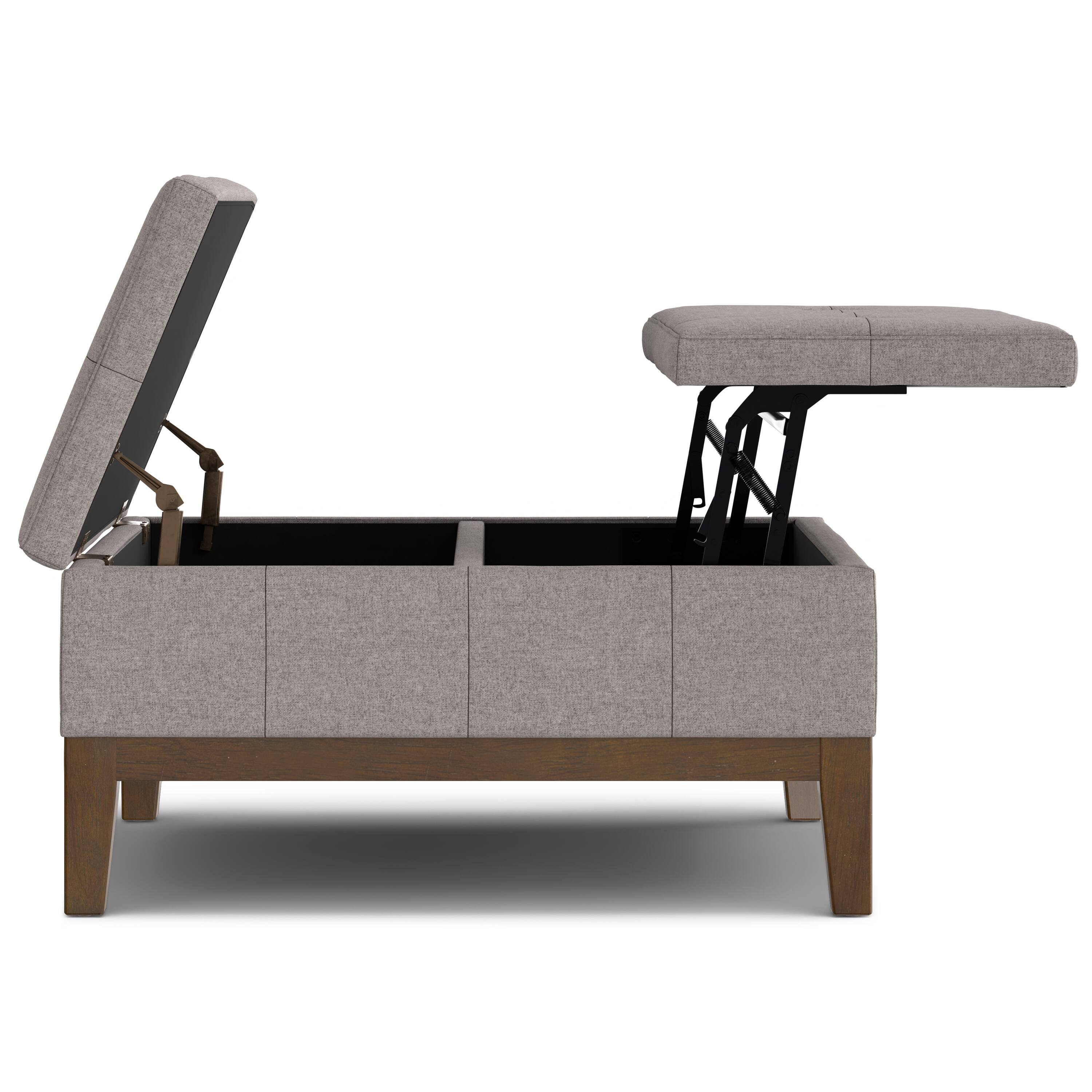 Alt View 2. Simpli Home - Dover 36 inch Wide Contemporary Square Lift Top Coffee Table Storage Ottoman in Cloud Grey Polyester Linen, Assembled - Cloud Grey.