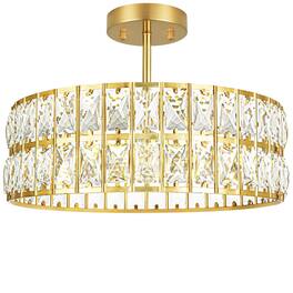 Earthley Blooms - Crystal Ceiling Light Fixture Modern Semi Flush Mount Chandelier Lighting For Hallway Kitchen Foyer Daz - Gold 16in B