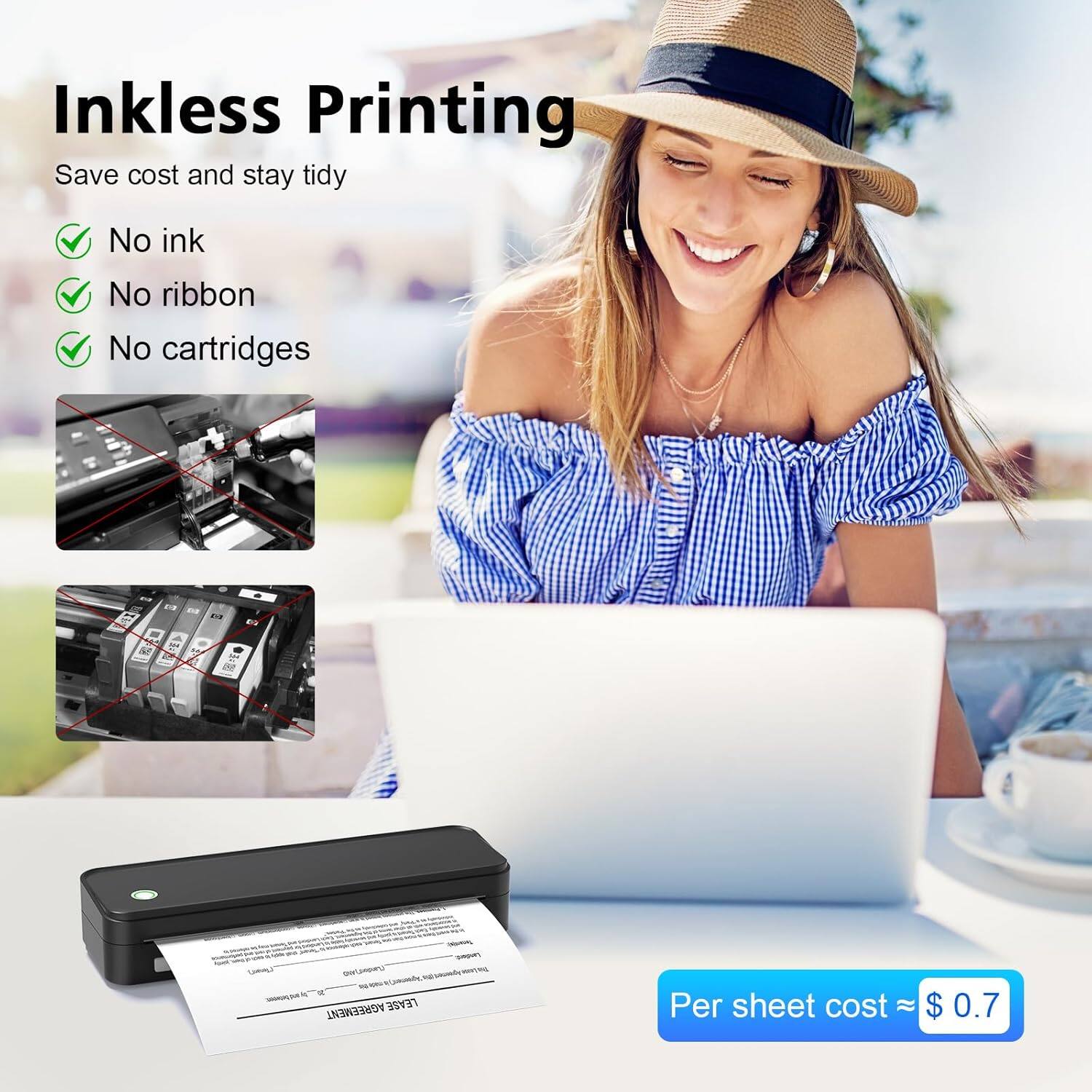 Alt View 4. JADENS - PD-A4 Portable Thermal Printer – Wireless & USB, Ink-Free, Long Battery Life, Includes 200 Sheets of A4 Thermal Paper - Black.