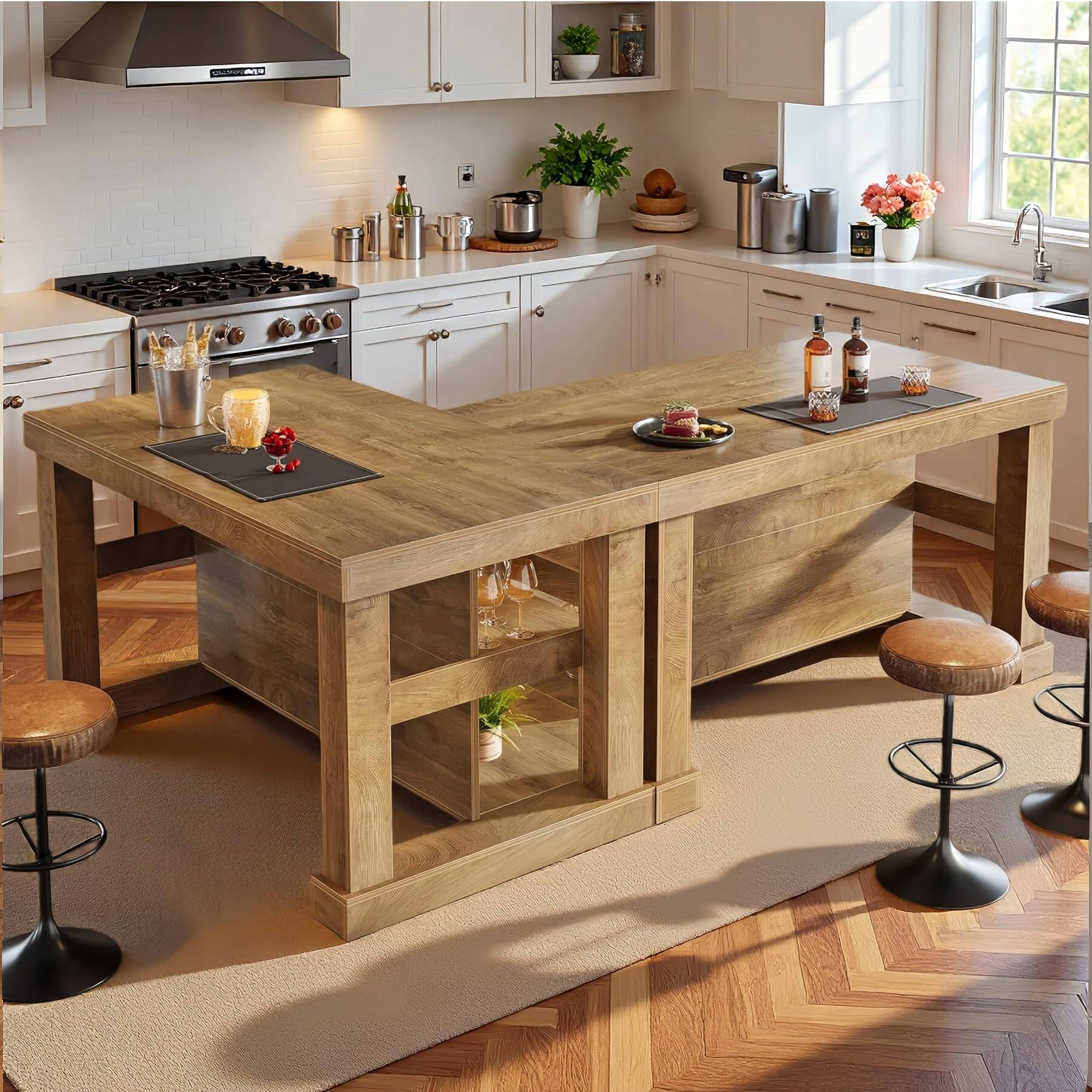 Alt View 5. Tribesigns - 55-Inch Kitchen Island with Seating and Storage, Rustic Brown - Rustic Brown.