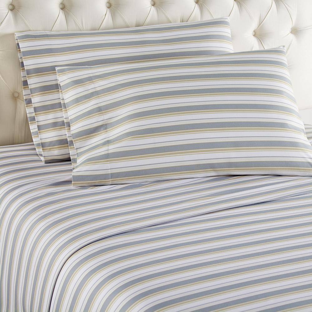 Shavel Home Products - Shavel Micro Flannel Printed Sheet Set - King Flat/Fitted Sheet 108x110/80x78x18" 2-Pillowcase 21x40" - Metro stripe