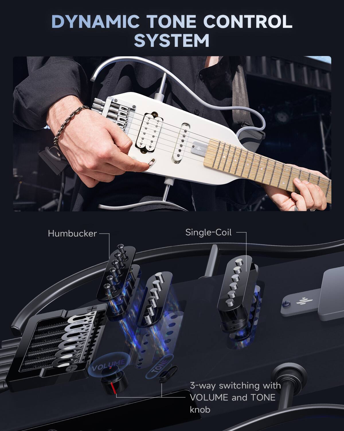 DYNAMIC TONE CONTROL SYSTEM
Humbucker
Single-Coil
3-way switching with VOLUME and TONE knob