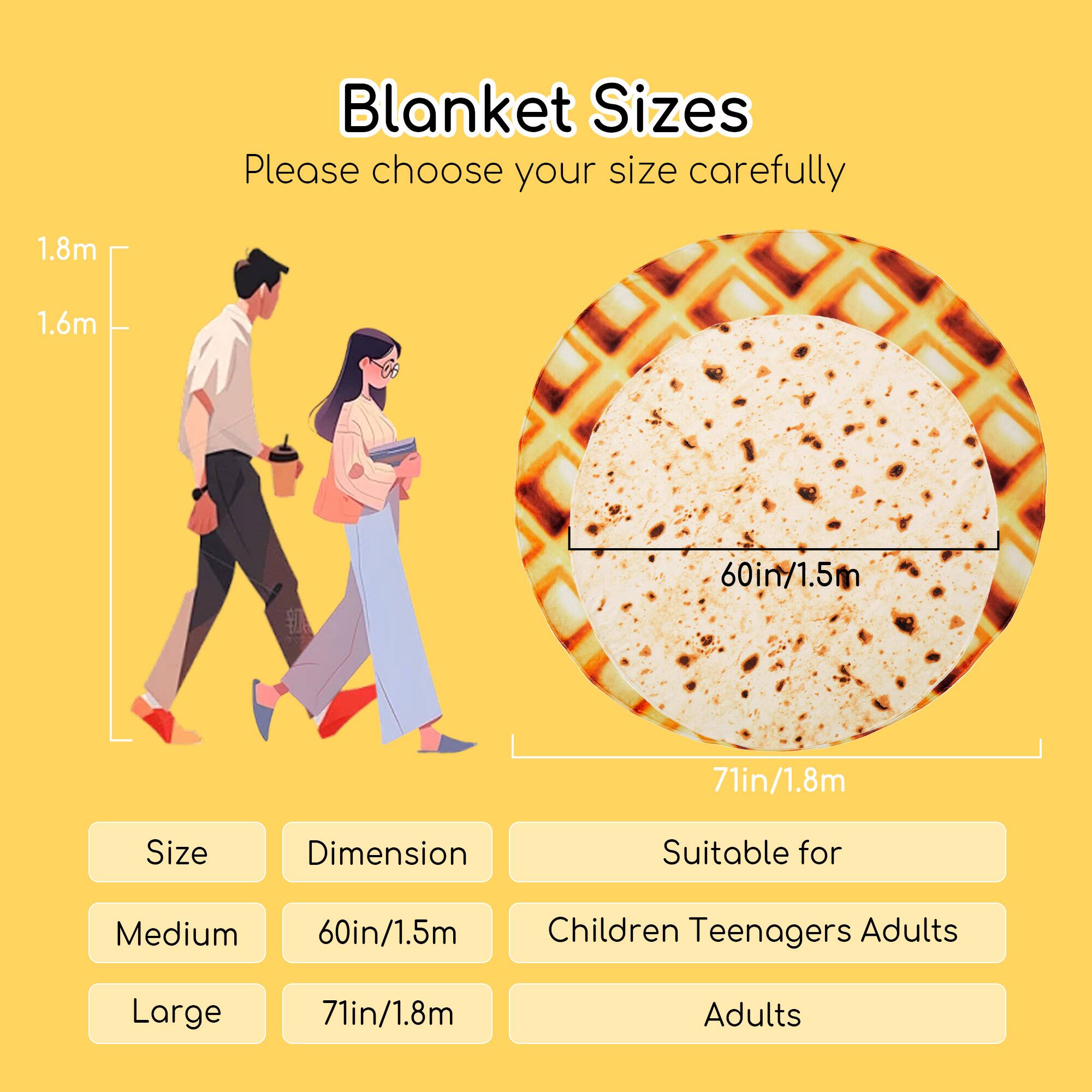 Blanket Sizes
Please choose your size carefully
1.8m
1.6m
60in/1.5m
71in/1.8m
Size
Dimension
Suitable for
Medium
Large
60in/1.5m
71in/1.8m
Children Teenagers Adults
Adults