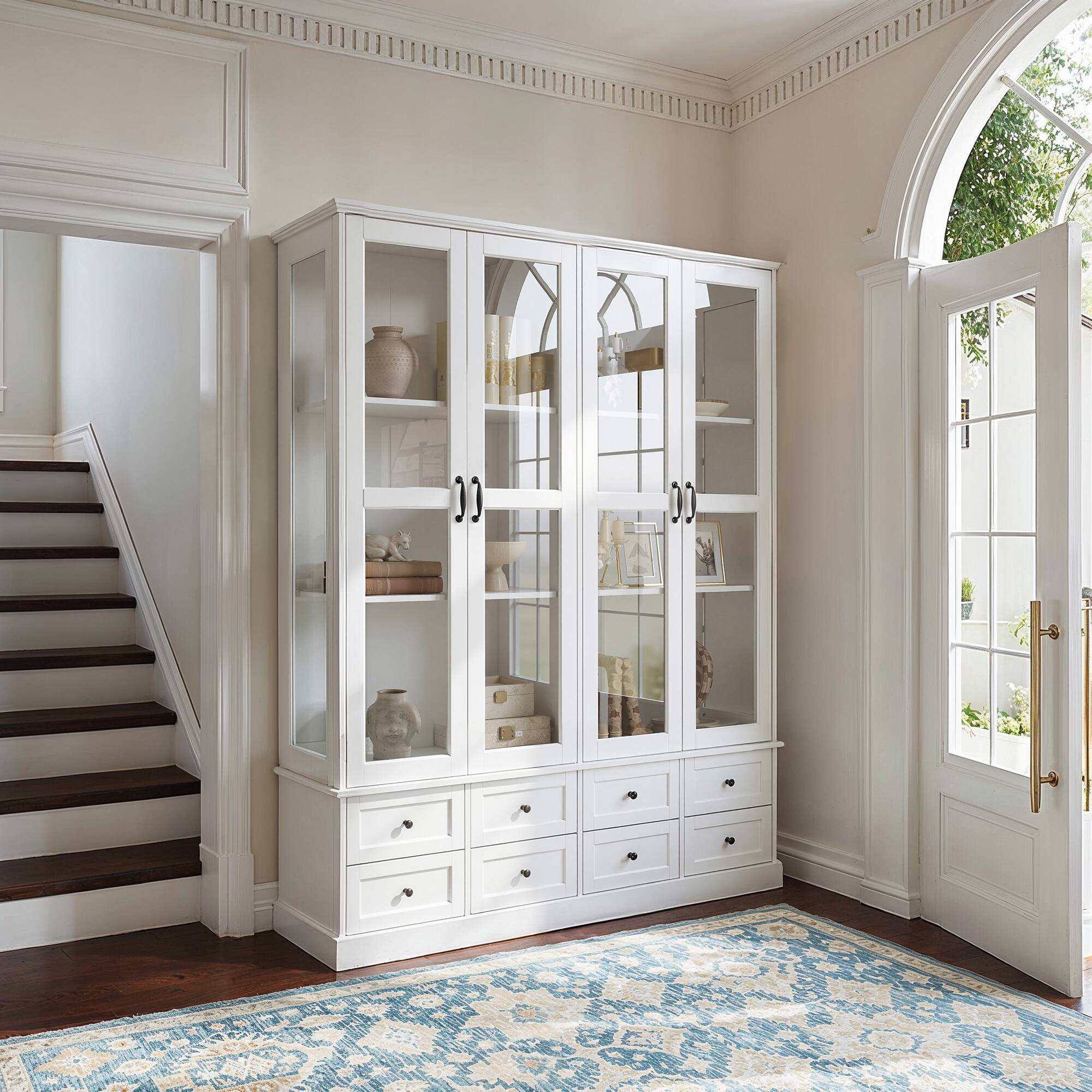 Alt View 7. Famapy - French Style Glass Display Cabinet with Storage Drawers and Anti-Tip Design.