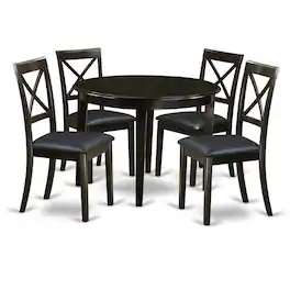 East West Furniture - 5 Pc small Kitchen Table and Chairs set-round Table and 4 Dining Chairs - Cappuccino