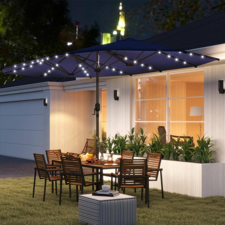 Alt View 1. PULUZ - Garden Parasol, Double-Sided Sun Umbrella with LED Solar Lights, Patio Parasol for Outdoor - Navy Blue.