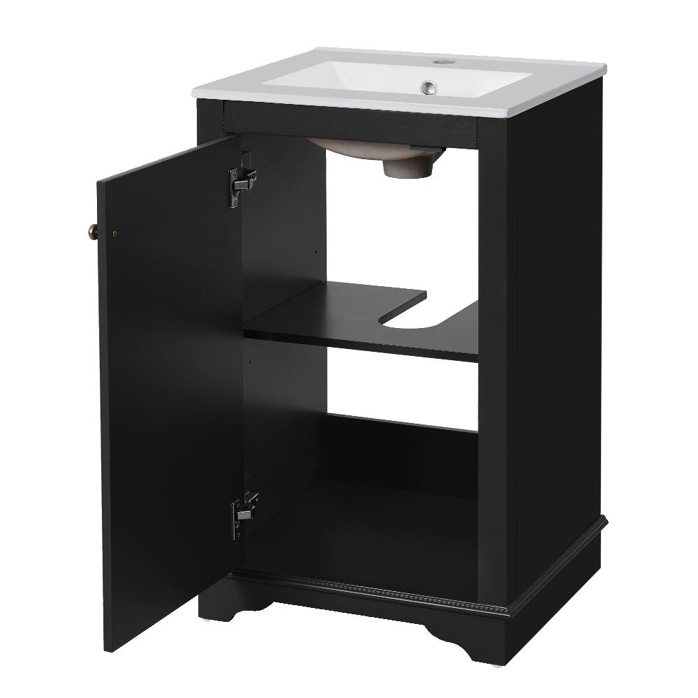 Alt View 7. Loheer - Loheer 20 Inch Black Bathroom Vanity with Ceramic Sink, Freestanding Single Vanity Set, Modern Style - Black.