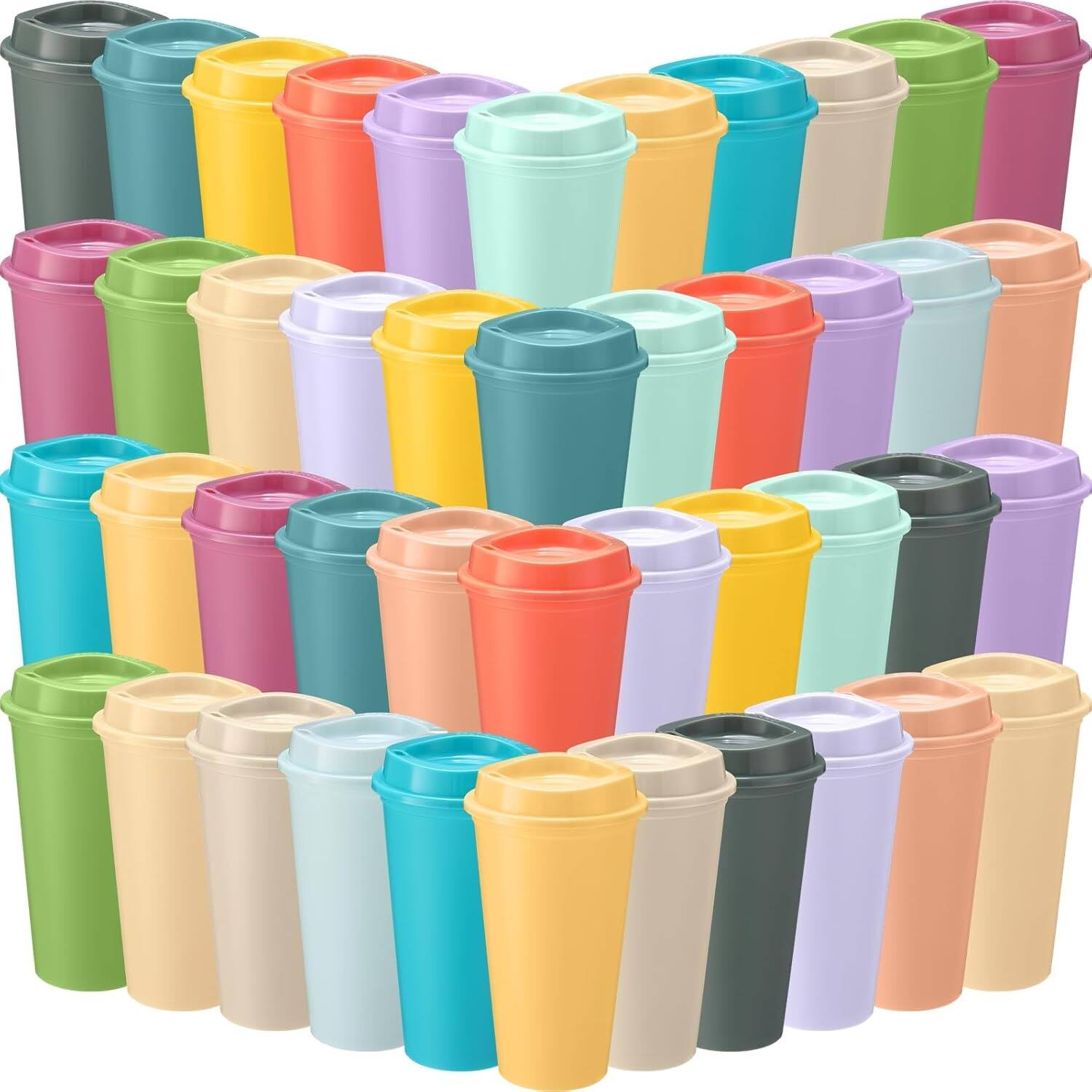 Front. PARKER SLATER - 45-pack 16oz reusable plastic coffee cups with lids, macaron colors, portable tumblers for hot and cold drinks. - Macaron.