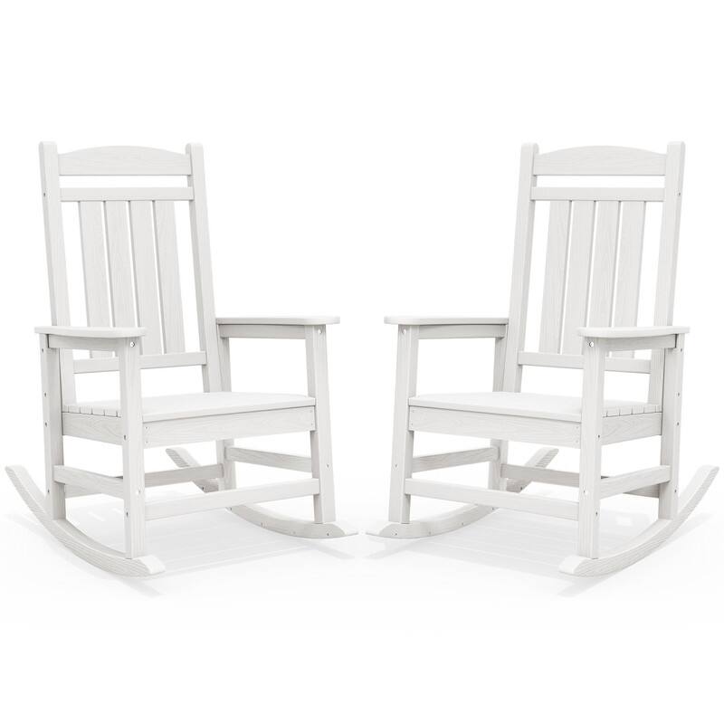 SERWALL - Outdoor Rocking Chair Set of 2, Patio Rocking Chair, HDPE All-Weather Oversized Outdoor Rocking Chair - White