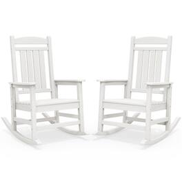 SERWALL - Outdoor Rocking Chair Set of 2, Patio Rocking Chair, HDPE All-Weather Oversized Outdoor Rocking Chair - White