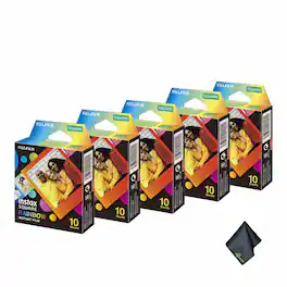 Fujifilm - 5xFUJIFILM INSTAX SQUARE Rainbow Instant Film (10 Exposures), Microfiber Cleaning Cloth, Bundle