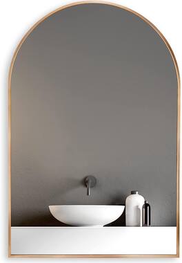 BreeBe - 20x30 Inch Metal Framed Arched Bathrrom Mirror for Wall - Gold