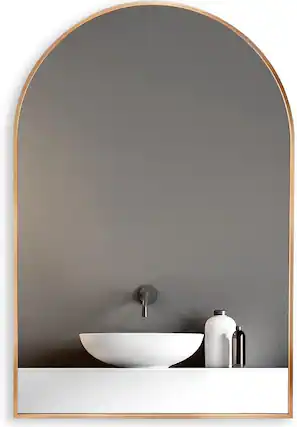 Front. BreeBe - 20x30 Inch Gold Metal Framed Arched Bathrrom Mirror for Wall. - Gold.