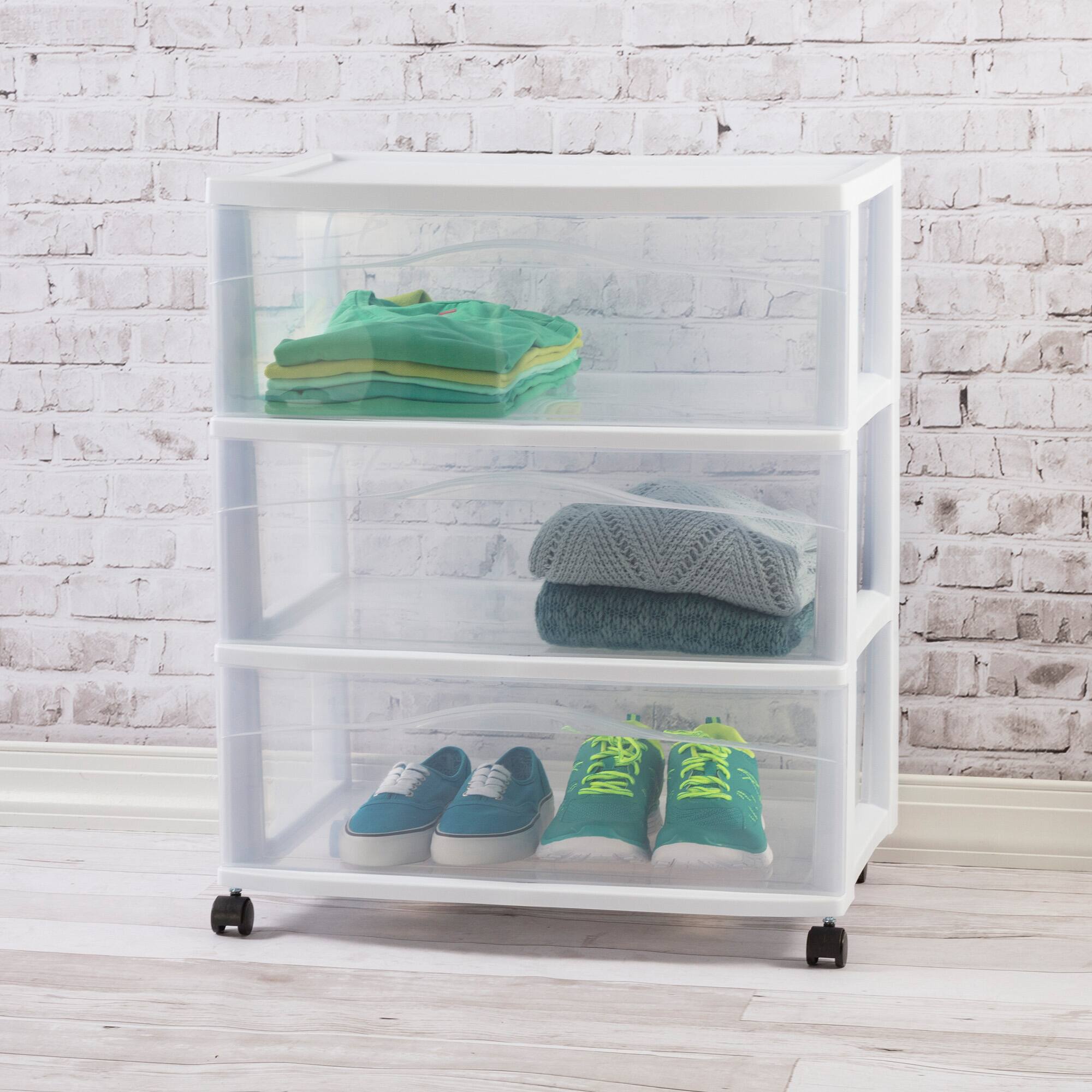Alt View 3. Sterilite - Sterilite Wide 3 Drawer Storage Cart, Plastic Rolling Organizer, White Frame - White.