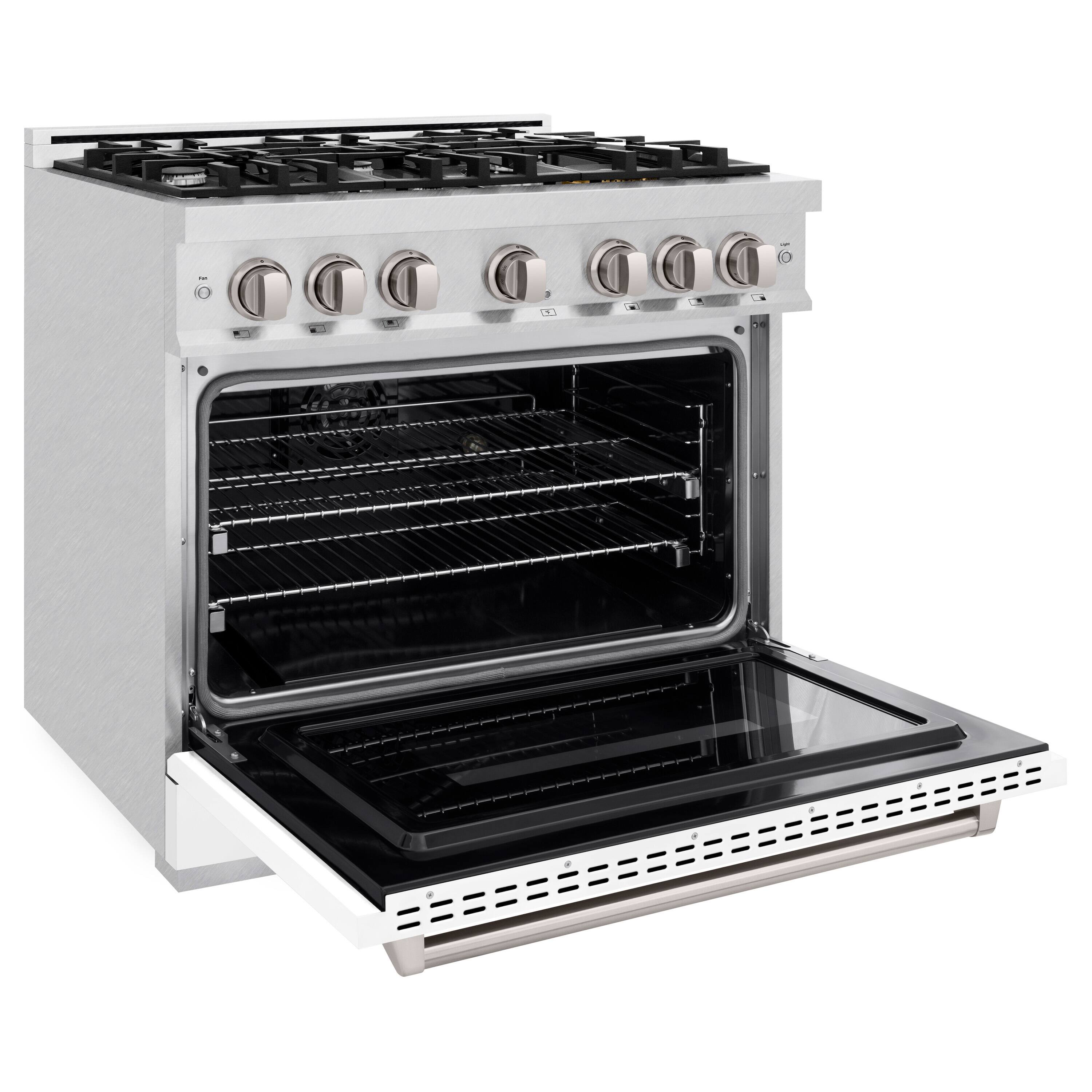 Left. ZLINE - ZLINE 36 in. Classic Dual Fuel Satin Steel Stainless Range with6 Burners (CDRS-WM-36) - Black Matte.