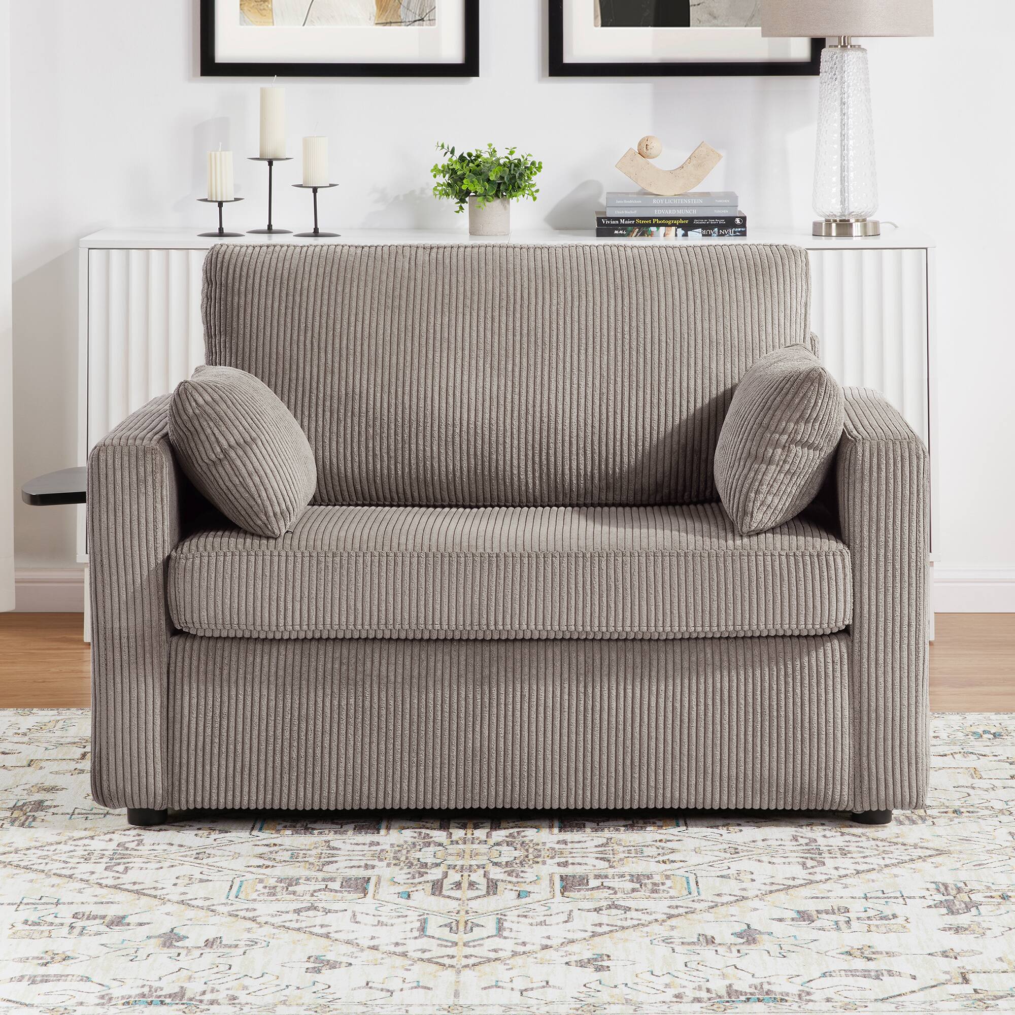 Alt View 4. Tiramisubest - Twin Size Sofa Bed Loveseat Sofa with Foldable Mattress,Side Table,Storage Pocket and USB Ports for Living Room,Brown - Grey+Brown.