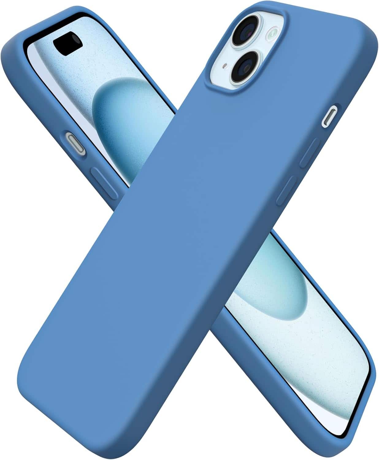 Front. Ornarto - ORNARTO Compatible with iPhone 15 Plus Case 6.7", Slim Liquid Silicone Full Covered Protective Cover-Blue - Blue.