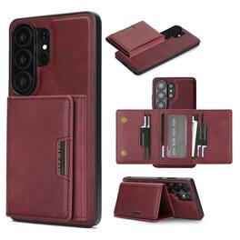 Dteck - 2-in-1 Magnetic Wallet Case for Samsung Galaxy S26 Ultra, Shockproof PU Leather Cover with Detachable 7-Card Holder - Winered