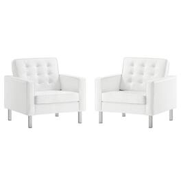 Loft Tufted Vegan Leather Armchairs Set of 2 by Modway - White