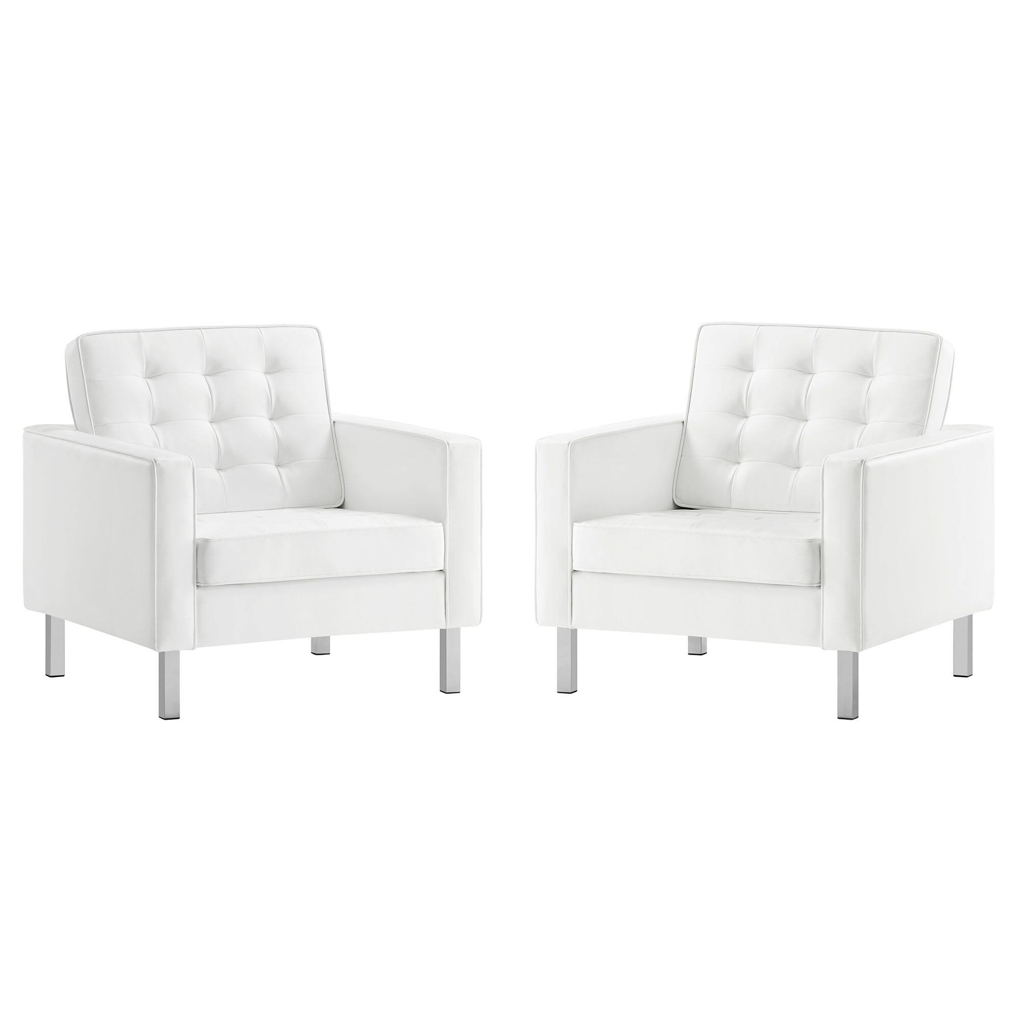 Front. Modway - Loft Tufted Vegan Leather Armchairs Set of 2 by Modway - White.