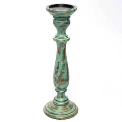 Front. TinyHomie - Antique Mango Wood Resin Centerpiece Candle Holder 4x15.