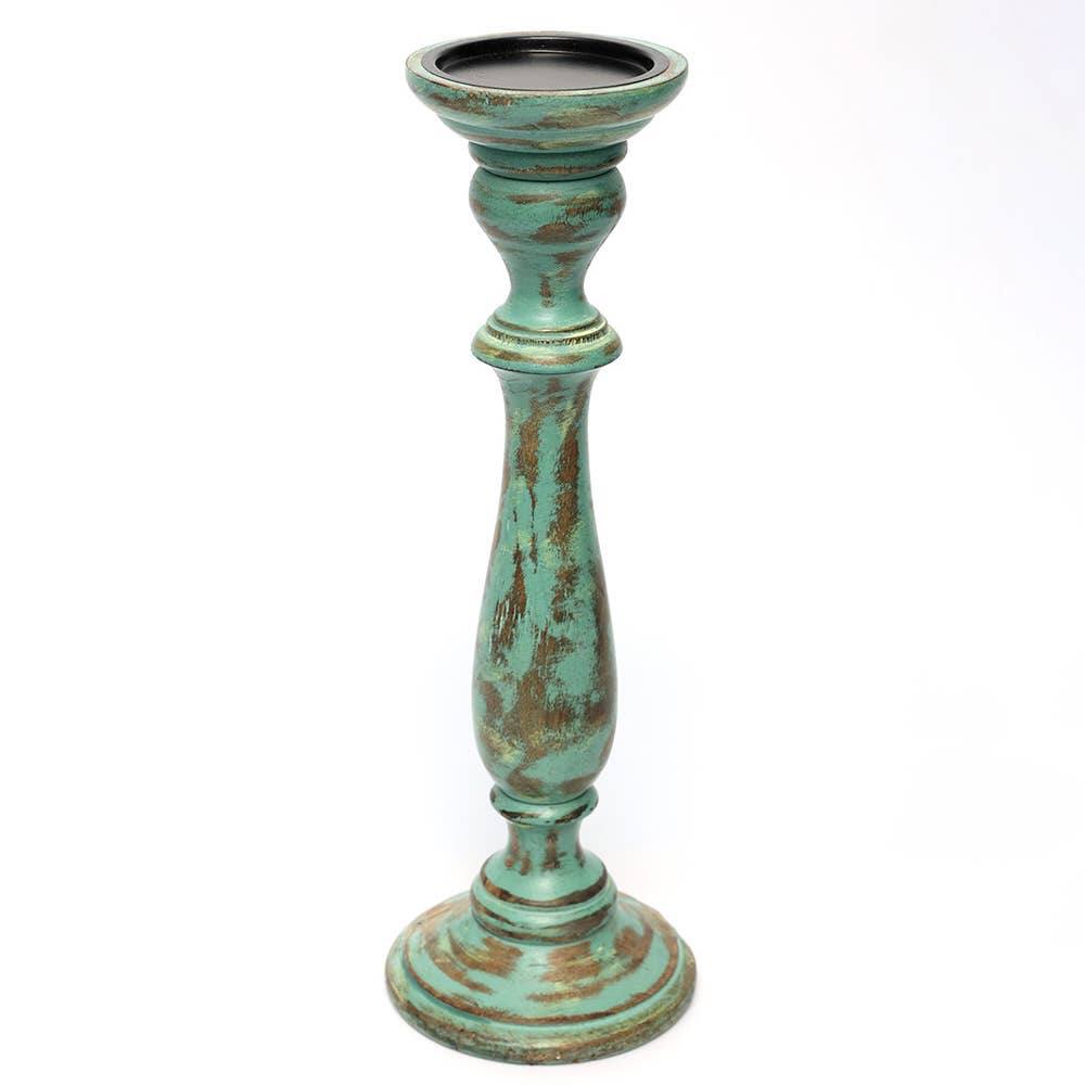 Front. TinyHomie - Antique Mango Wood Resin Centerpiece Candle Holder 4x15.