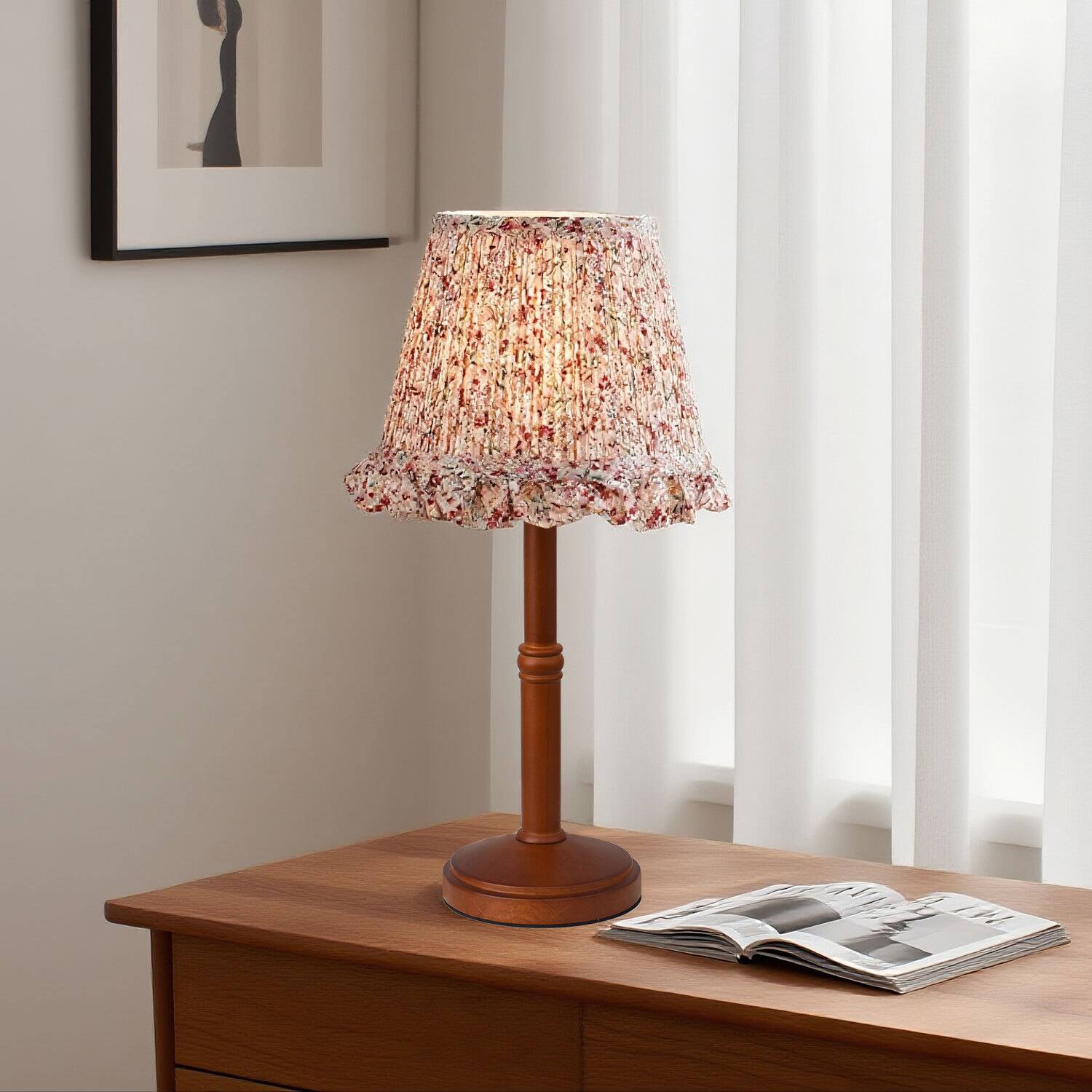 Alt View 1. Cluzine - Bamboo Wood Fabric Shade Japanese Table Lamp Three-color Dimming Decor Lamp for Apartment Bedroom.