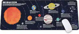 Designfullprint - Solar System Mouse Pad – Large Space Desk Mat for Astronomy Lovers, Study & Work Setups - Multicolor
