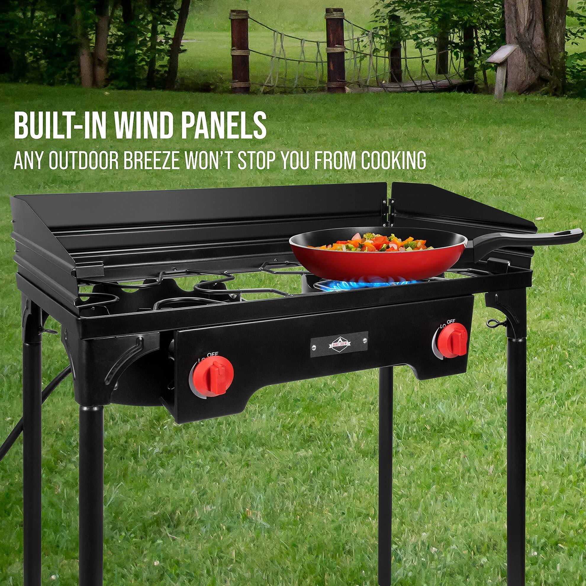BUILT-IN WIND PANELS ANY OUTDOOR BREEZE WON'T STOP YOU FROM COOKING I DEF O addiaas 5 in%o OFF