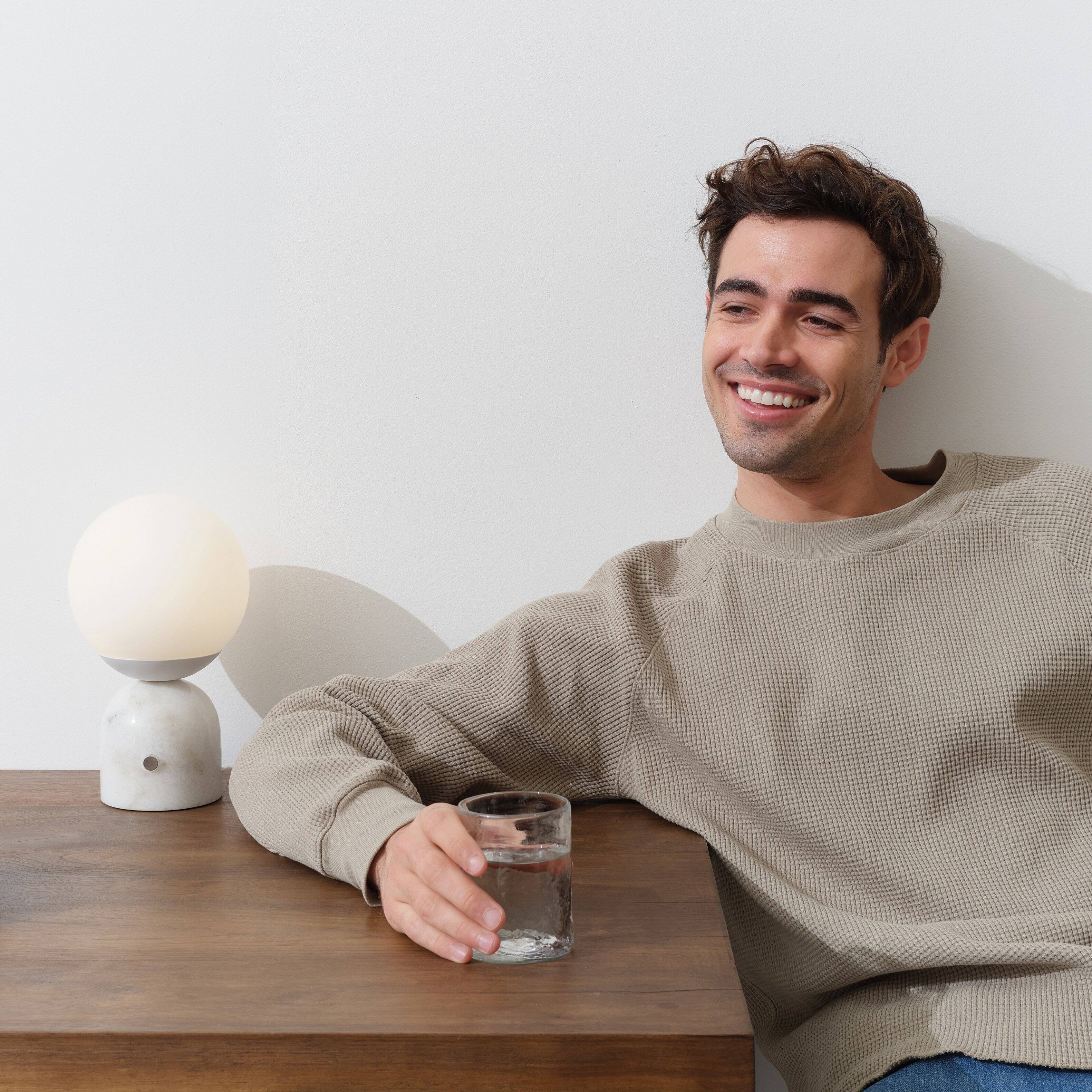 Alt View 9. Brightech - Mila LED Modern Contemporary Round Globe Dimmable Bedside Nightstand Desk Lamp with Frosted White Glass Shade - Glossy White Marble.