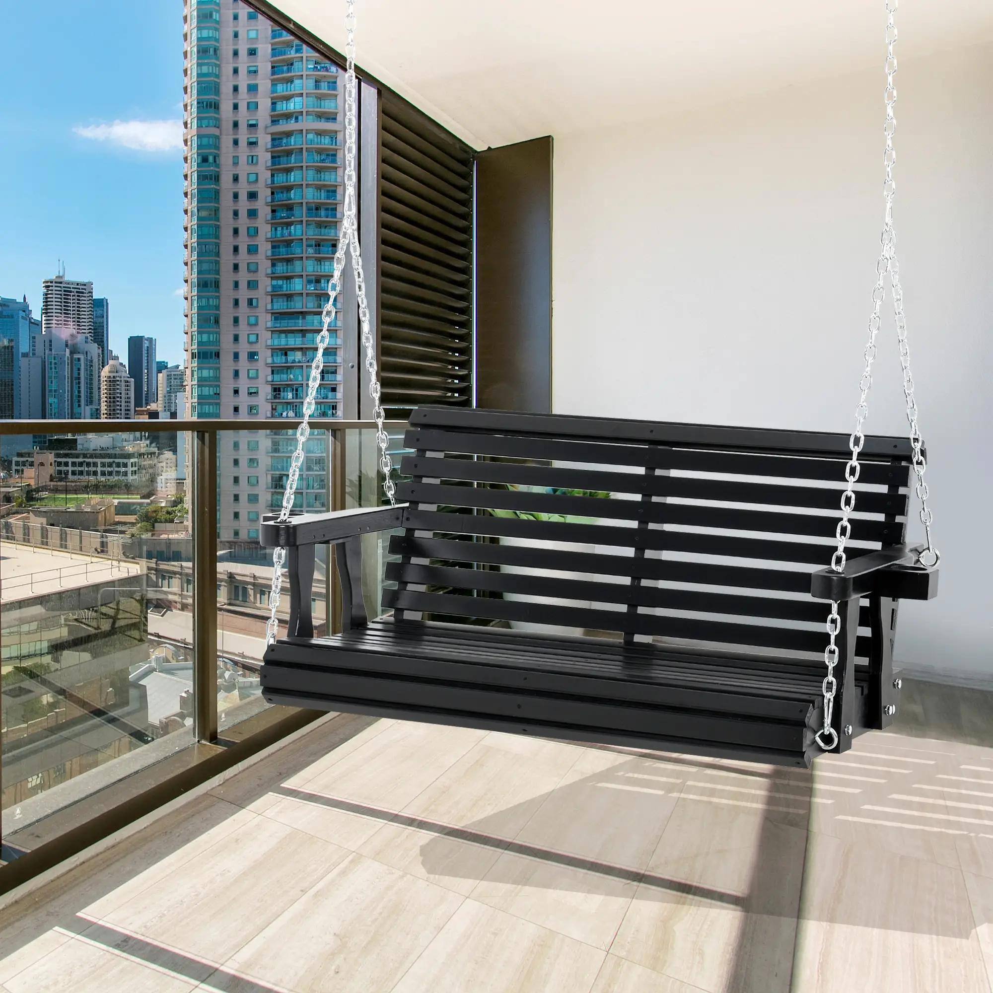 Left. Resenkos - Resenkos 2-Person Swing Chair With Chains & Cupholders, White, Perfect for Garden, Poolside, & Backyard, Black.