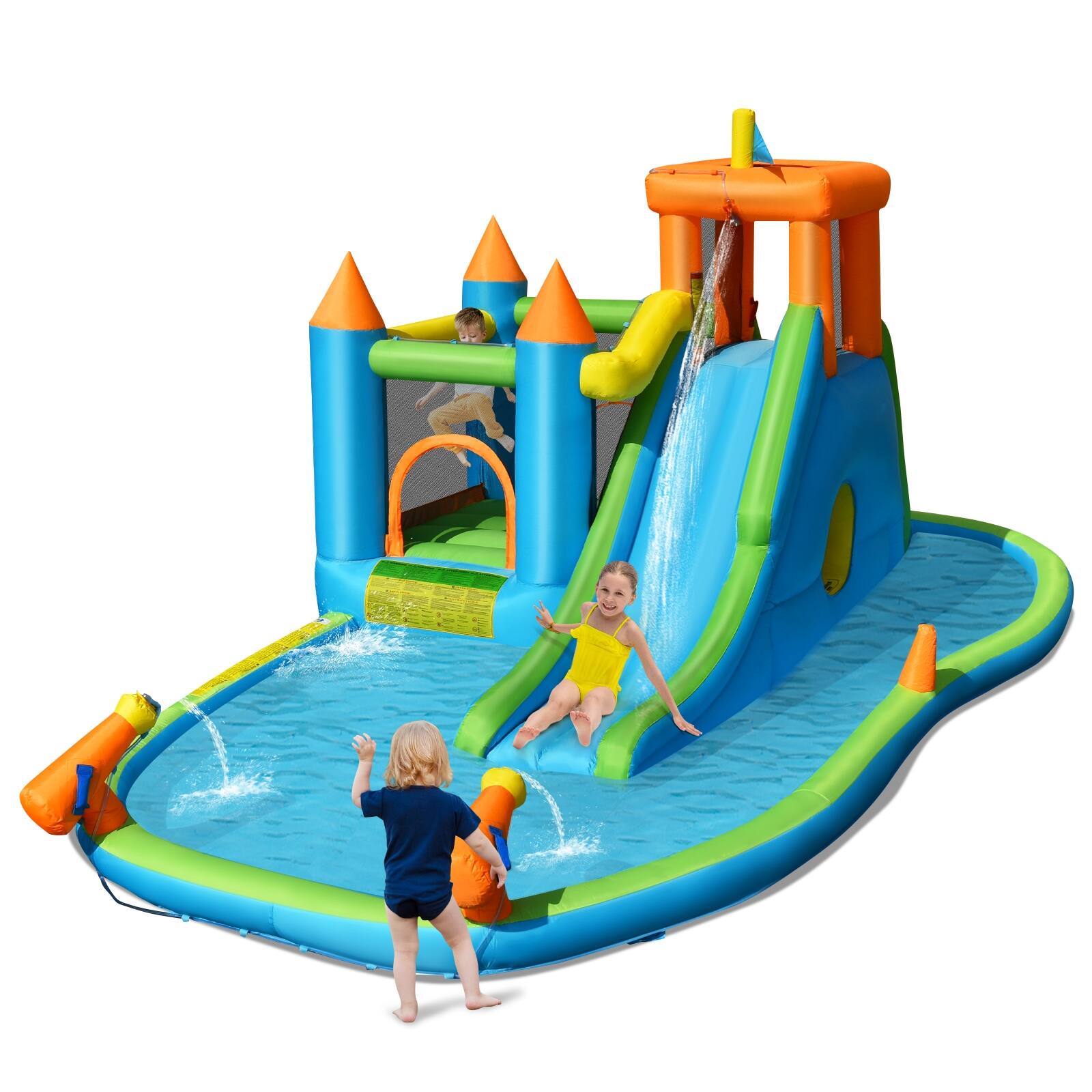 Alt View 2. SlickBlue - Outdoor Inflatable Water Slide with Bounce House and Splash Pool Without Blower - Blue, Green, Orange.