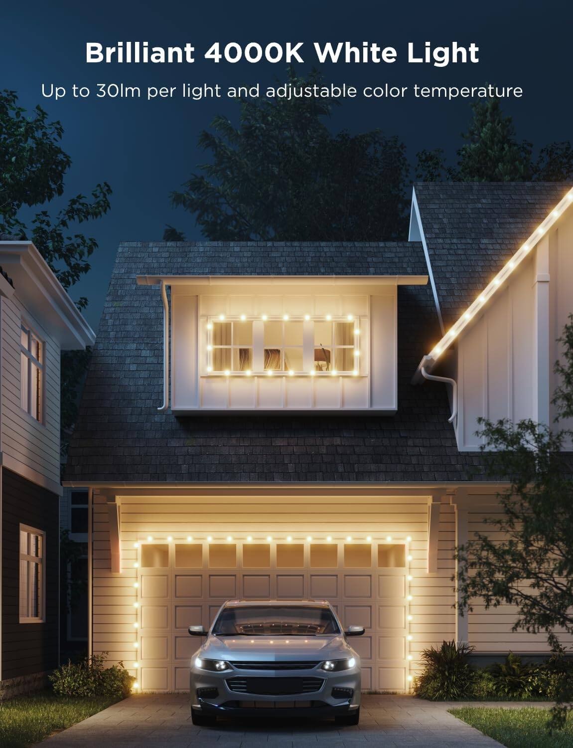 Brilliant 4000K White Light  
Up to 30lm per light and adjustable color temperature