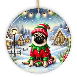 OrnamentallyYou - Santas Little Helper Pug Elf Ornament Whimsical Canine Christmas Decor - Multi-colored