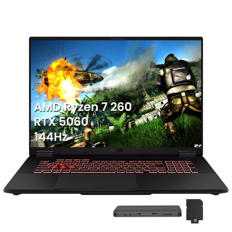 ASUS - TUF 18" Gaming Laptop,Ryzen 7 260,64GB DDR5,2TB SSD+1TB Docking Station,RTX 5060,Backlit Keyboard,Win 11 Pro - Gray