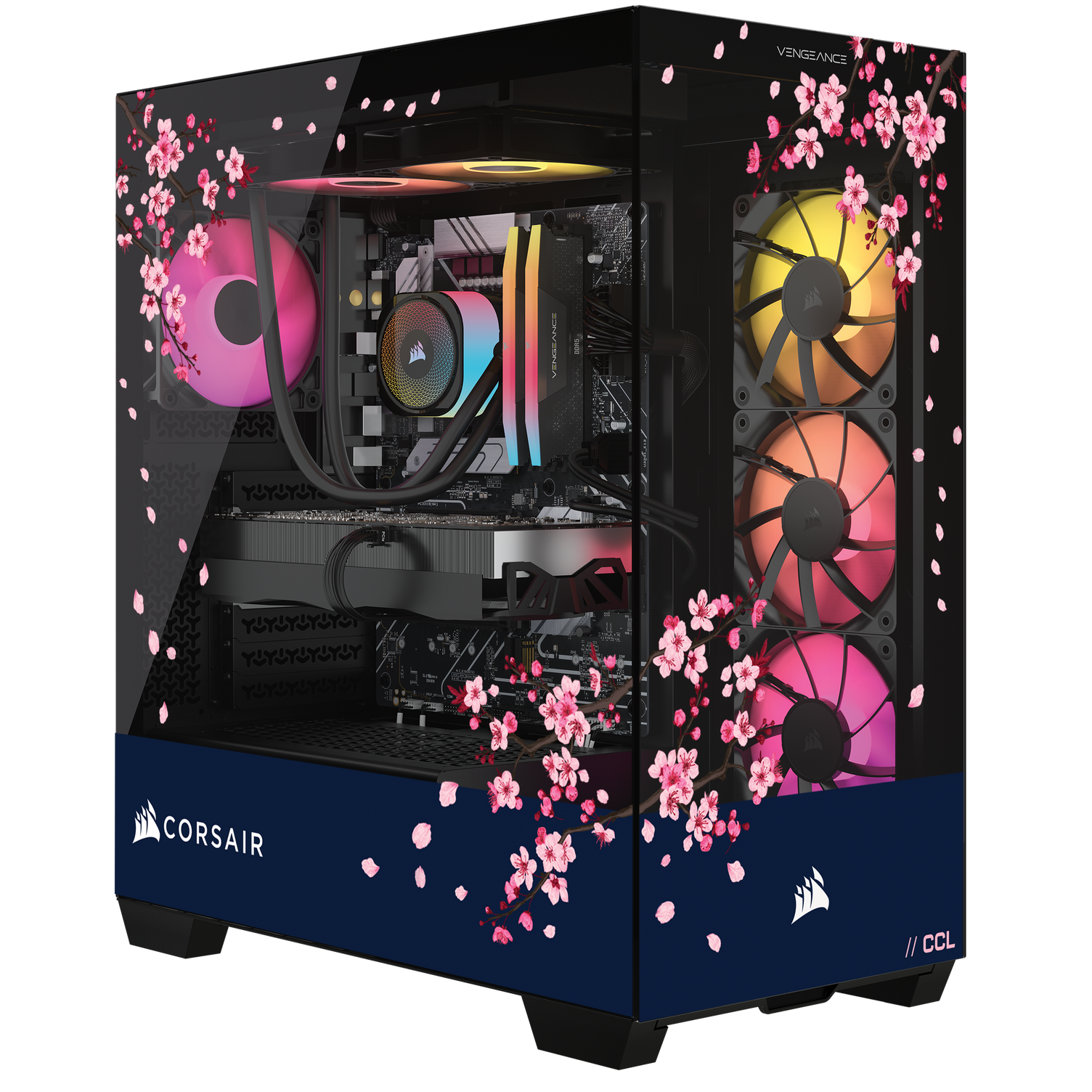 Angle. CORSAIR - VENGEANCE a7500 Gaming Bundle - AMD Ryzen 7 9800X3D CPU, NVIDIA GeForce RTX 5070 Graphics, 32GB VENGEANCE RGB DDR5 - Dark Cherry.