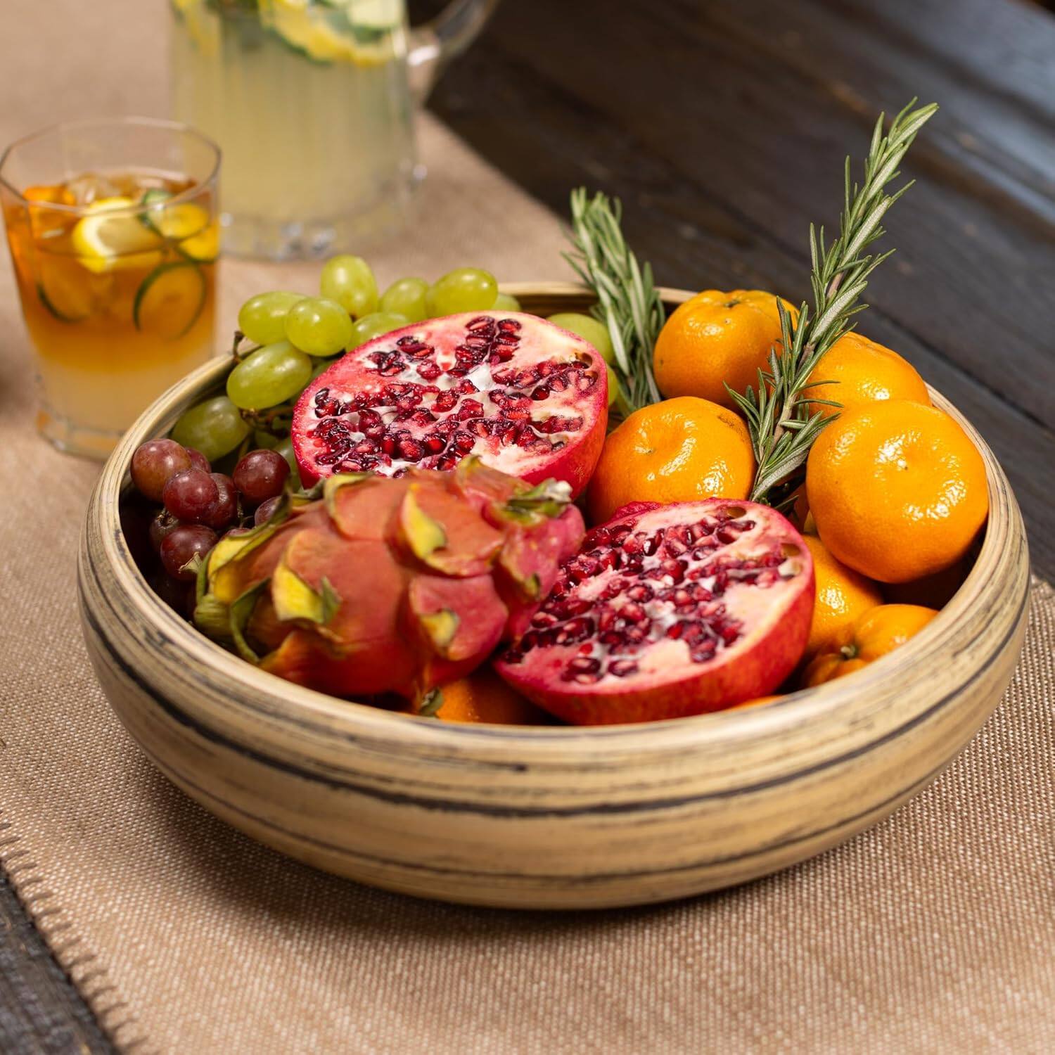 Angle. Lexa - Bamboo Fruit Bowl, 12 Inch, Black - Black/Natural.