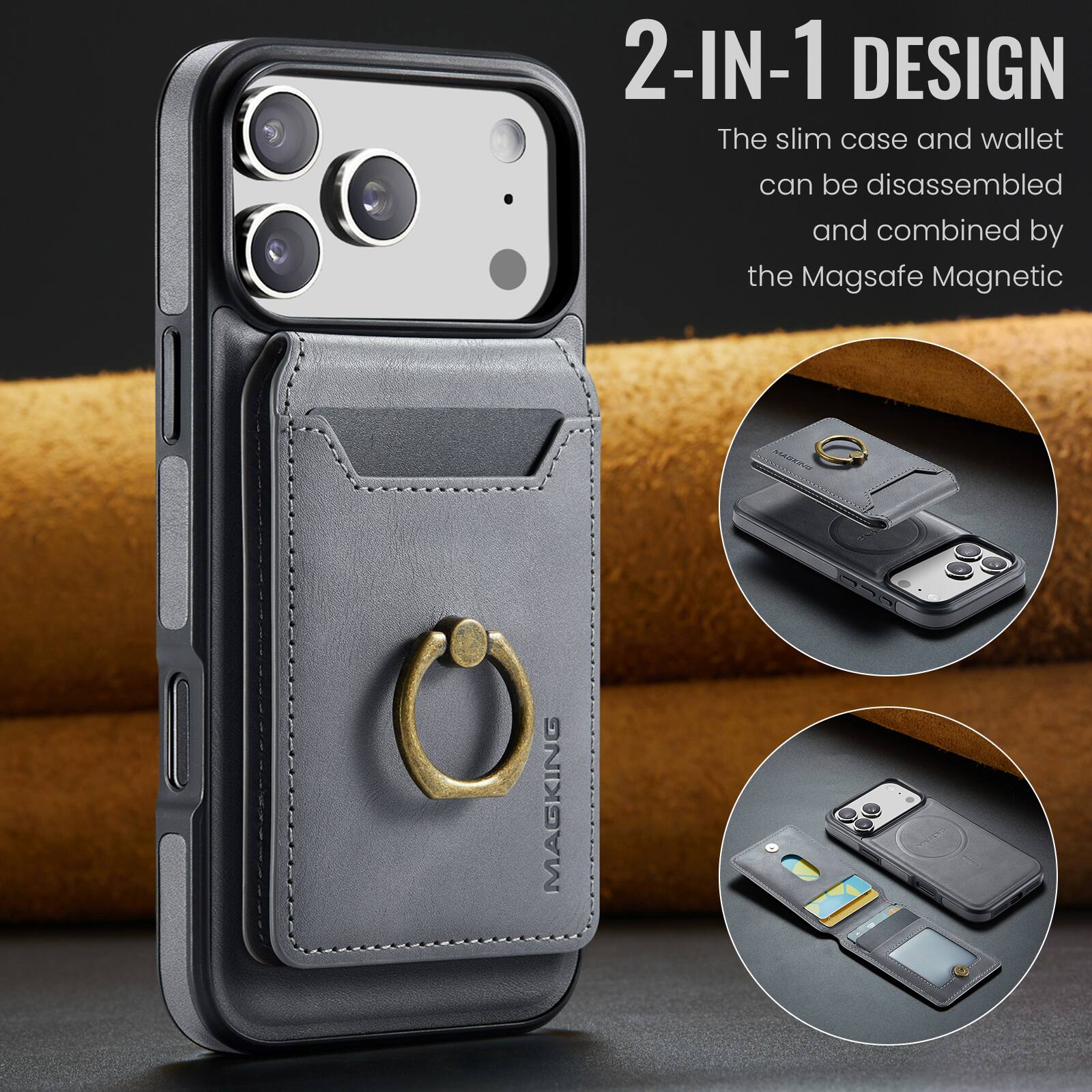 2-IN-1 DESIGN  
The slim case and wallet can be disassembled and combined by the Magsafe Magnetic