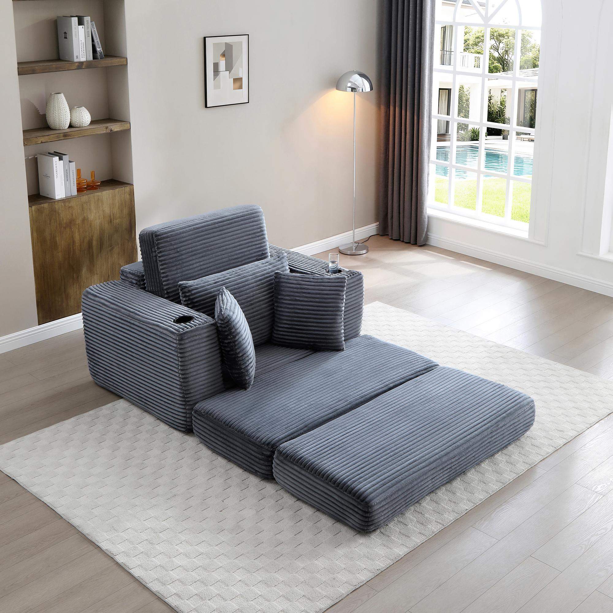 Alt View 1. Roomtec - 52.4 Boneless Chaise Lounge Chair IndoorOversized CloudLike Cozy Comfy Modular 3in1 Sofa Bed for Reading Living Room - Grey.