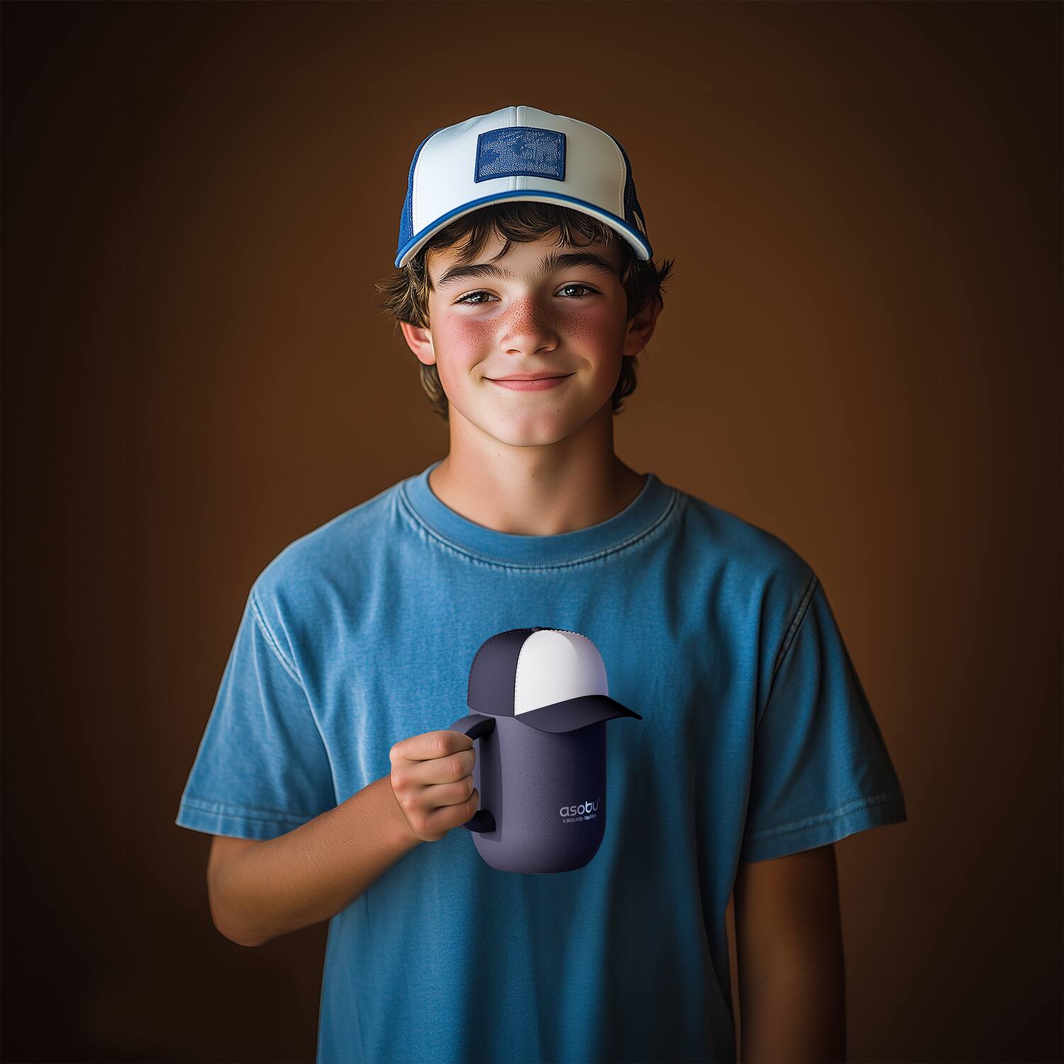 Angle. Asobu - 13-Oz Happy Hat Insulated Mug - Black.