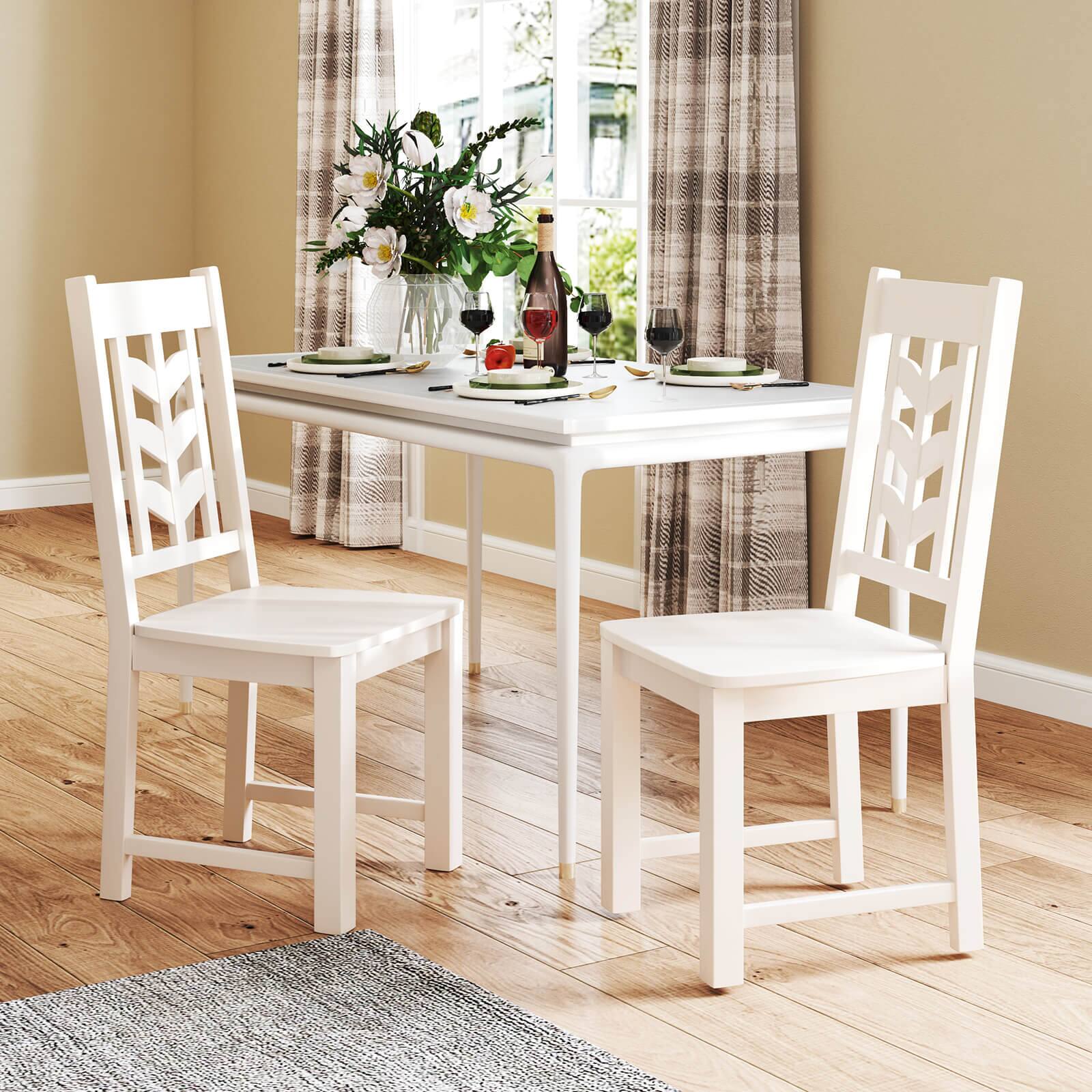 Alt View 3. Costway - Costway Dining Chair Set of 4 with Rubber Wood Frame & Leaf-shape High Back for Kitchen White - White.