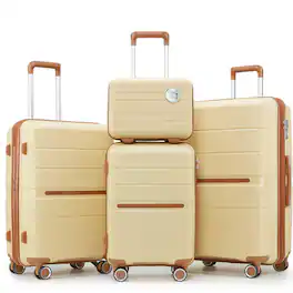HTUTWOO - Luggage Sets 4 Piece (14/20/24/28) - PP Lightweight and Expandable Suitcase with TSA Lock, Spinner Wheels - Apricot Cream
