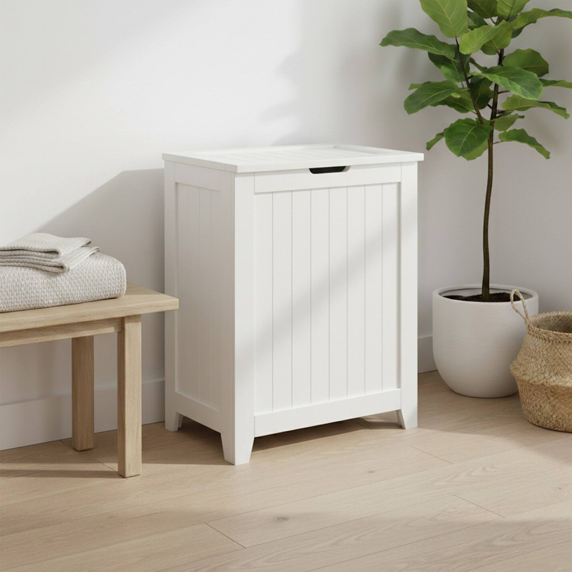 Alt View 2. Redmon - Redmon Contemporary Wooden Clothes Hamper for Bedroom and Laundry Room, White - White.