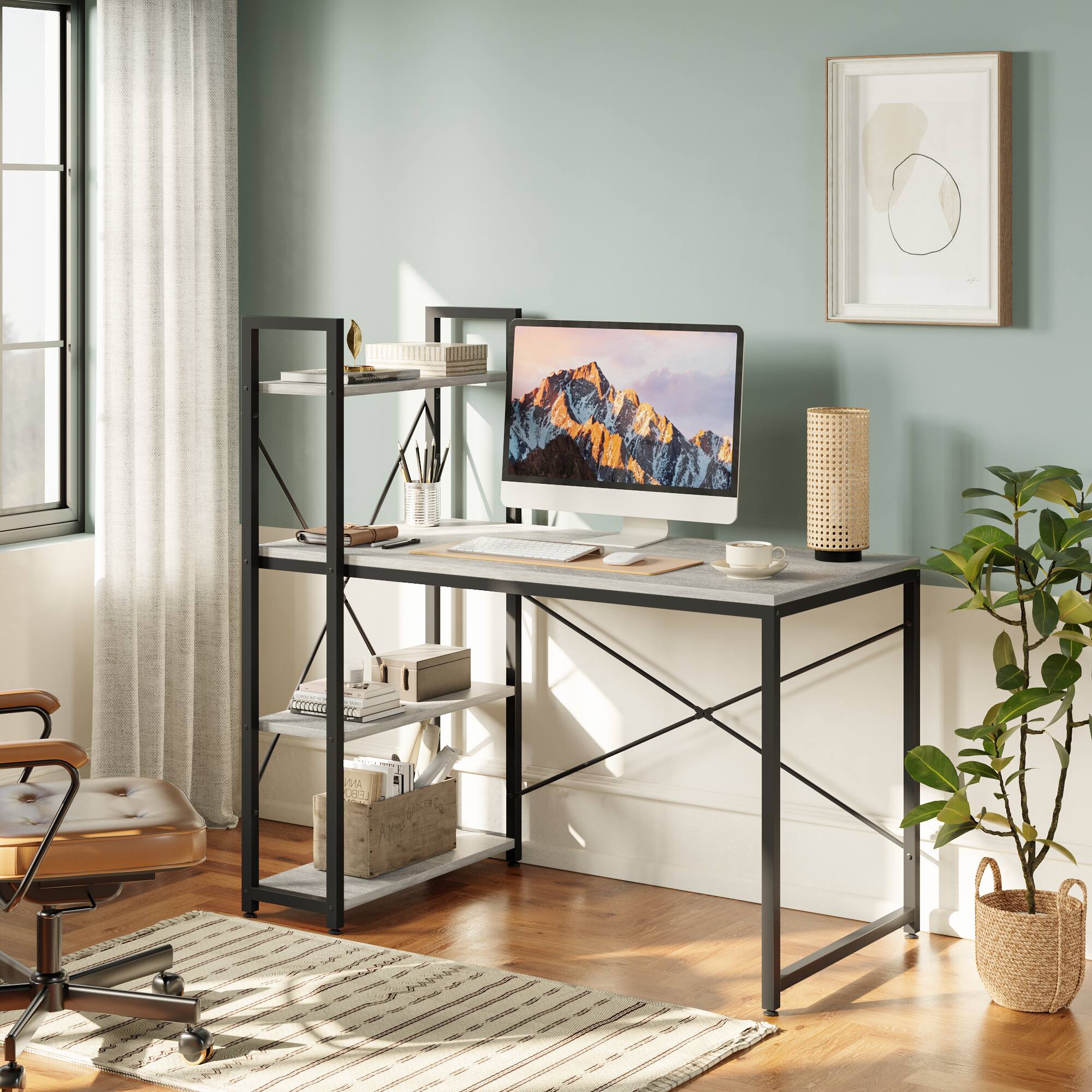 Left. Bestier - 47inch Small Gaming Computer Desk with Shelves for Home Office - Gray.